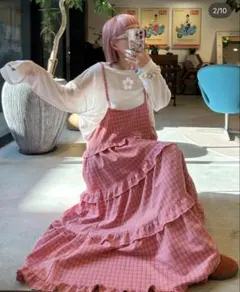 Alley by wcloset ピンクと白のチェック柄キャミワンピース