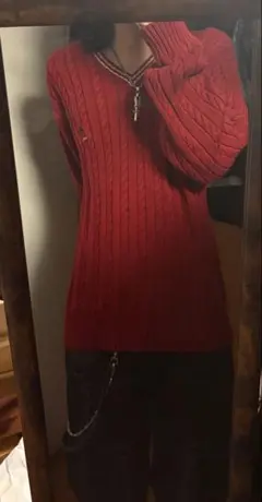 00s TOMMY HILFIGER ニット ケーブル Vネック 赤