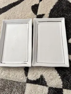 白い陶器の長方形皿 2枚セット