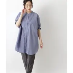 ☆美品☆ナチュラルビューティーベーシック　チュニックシャツブラウス　ブルーのサムネイル