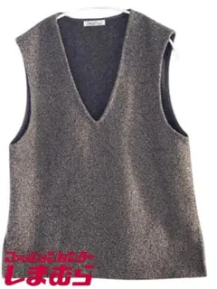 【美品】しまむら ブークレ生地ベスト 秋冬 グレー M