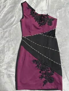 最終値下げ！セクシーアシンメトリー紫キャバドレス♪ワンショルダーミニドレス