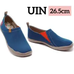 メンズ靴 スリッポン 26.5cm おしゃれ内装 ブルー 地図柄ソール