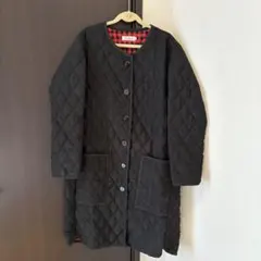 春秋 キルティング コート ノーカラー ジャケット ブラック