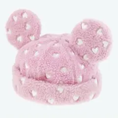 ディズニーランド　なかよしクラブ ミッキー　ボアキャップ　ピンク　ハート柄