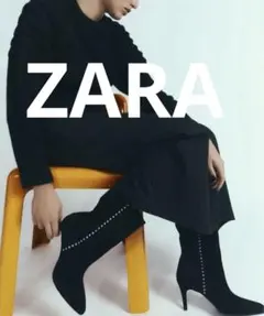 【美品】ZARA黒 スエード ヒール アンクルブーツ 38