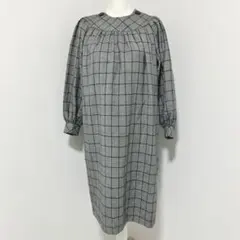 東京スタイル ウール混 チェック柄 長袖 ワンピース グレー 9