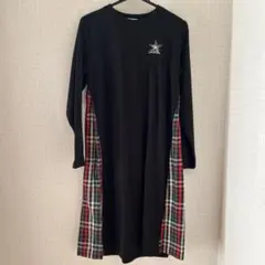 フリースロングワンピース チェック柄切替　Sサイズ