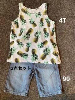 値下げ可　カーターズ　パイナップル　タンクトップ　デニムハーフパンツ　上下セットのサムネイル