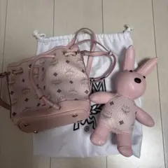 巾着バッグ ピンク ウサギチャーム付のサムネイル