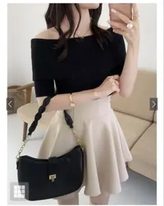 GRL インパン裏地付きコルセット風フレアミニスカート L アイボリー