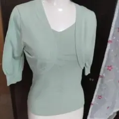ミントグリーン 半袖カーディガン ニット