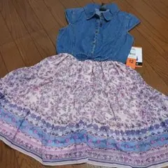 デニムトップ 花柄ワンピース 12歳　　costco　新品