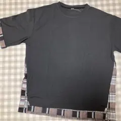 メンズ 半袖Tシャツ 裾チェック グレー 2XL 速乾 半袖 トップス