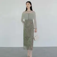 lejaチュールオフショルダー花柄Iラインワンピースドレス