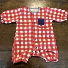 赤と白のチェック柄ロンパース 60cm
