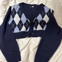 アーガイル柄 クロップドカーディガン ネイビー