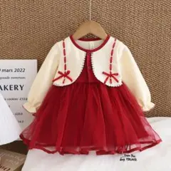 【100㎝】ベビー ドレス チュール ワンピース 赤 記念日 お祝い 結婚式