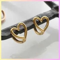 オープン ハート フープピアス ゴールド つけっぱなし キャッチレス S925