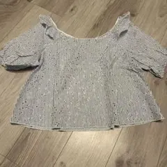 ZARA ストライプ柄 フリルオフショルダーのサムネイル