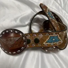 エンボス加工　イーグル　フローラル　本革 ヴィンテージウエスタンレザーベルト