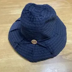 ブラック水玉模様 ハット ボタン付き