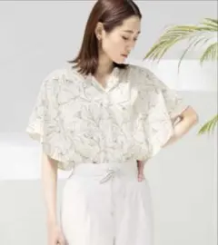 GLOBAL WORK さらさらリラックスブラウス半袖 オフ線画花柄05