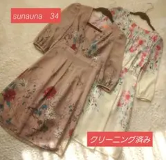 sunauna スーナウーナ　34　花柄ワンピース　七分丈　シフォン　フォーマル