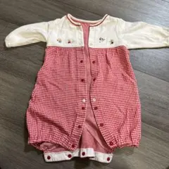 赤と白のチェック柄ロンパース