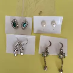 ピアスセット エメラルドカット・パール・フラワー