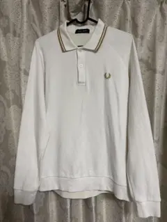 希少fred perry 長袖ポロシャツ　M3648 ホワイト×ゴールド　 S