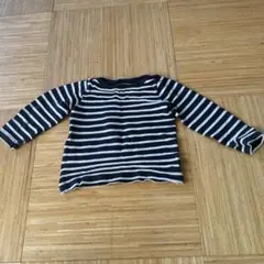 プチバトー　ネイビーとシルバーのボーダー長袖カットソー　110 104