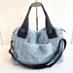 イアパピヨネ ボア樹脂パーツ 2WAY トート ショルダーバッグ M ブルー 