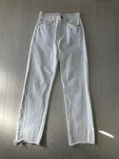 ZARA ホワイト フリンジ裾 ストレートデニム34