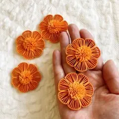 【再販】ペーパークイリング　オレンジのお花のパーツ5個セット