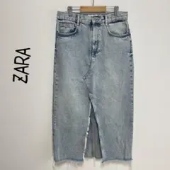 ZARA フロントスリットデニムスカート ダメージ フリンジ