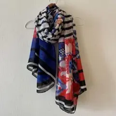 Desigual ストール　ショール　大判　フラワー＆ストライプ194×110のサムネイル