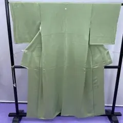 Y★4015★ 色無地 くすんだ緑色 袷 正絹 紋あり