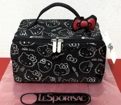 限定 新品 レスポ キティ50周年 バニティ ポーチ 黒 リボン 軽量 大容量