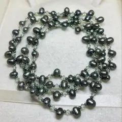 本真珠　デザインロングネックレス 約102cm グリーン淡水パール