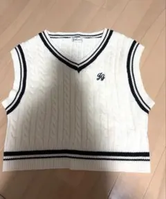 【美品】INGNI ショート丈胸刺しゅうライン入りニットベスト
