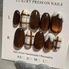 ハンドメイドネイルチップ チェックネイル マグネットネイル 冬ネイル クリスマス
