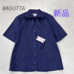 タグ付未使用】バグッタ Bagutta ボウタイブラウス ピンタック 紺 S 