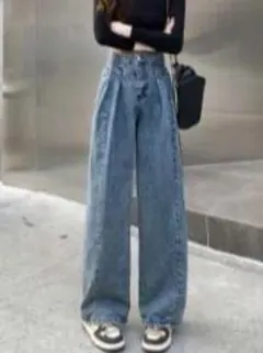 Honeyspot 無地柄 ハイウェスト ワイドレッグ ジーンズ