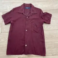 90's バーガンディ 半袖シャツ 肌触り抜群SILK100% S相当