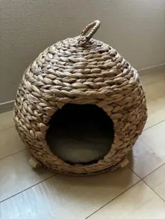 猫用ハンモックハウス ラタン風 吊り下げ ゆらゆら クッション付き
