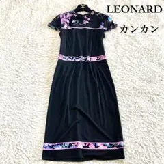 【極美品 現行タグ】レオナール カンカン シアー切替ワンピース フラワー 黒