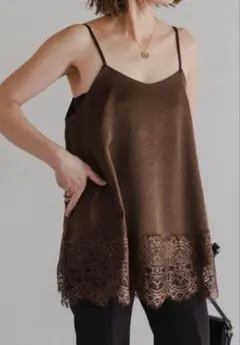 【新品】BONJOUR SAGAN ／レーストリムキャミソール／ブラウン