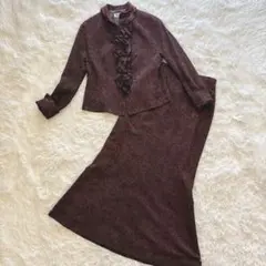 JUNO ペイズリー柄フリルジャケット＆スカート セットアップ M ボルドー