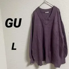 【GU ジーユー】スウェットライクオーバーサイズニットチュニック パープル L